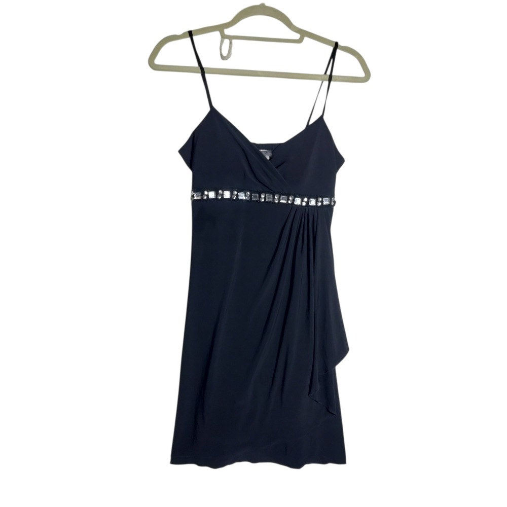 Donutz Inc Womens Black Rhinestone Empire Waist Cocktail Mini‎ Dress Size M